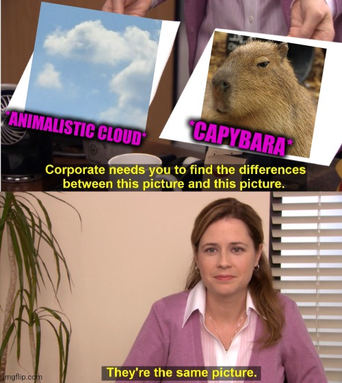 -Funny animals. | *CAPYBARA*; *ANIMALISTIC CLOUD* | image tagged in memes,they're the same picture,capybara,cloud strife,funny animals,totally looks like | made w/ Imgflip meme maker
