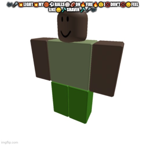 Roblox oc | 🎶🎤💥LIGHT💥MY🏀⚽BALLS🏐🏈ON🔥FIRE🔥😲I🚫DON'T🚫😞FEEL LIKE😞🪒SHAVIN 🪒🎤🎶 | image tagged in roblox oc | made w/ Imgflip meme maker