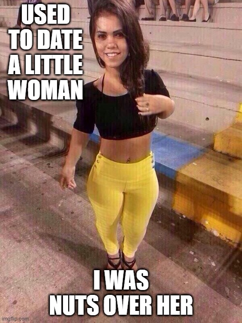 Droop | USED TO DATE A LITTLE WOMAN; I WAS NUTS OVER HER | image tagged in sexy midget | made w/ Imgflip meme maker