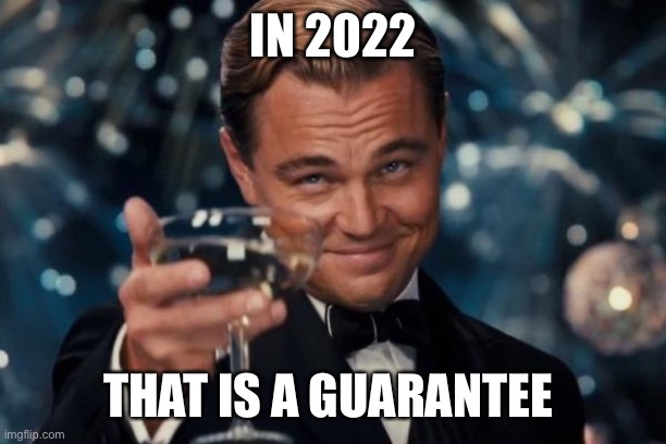 Leonardo Dicaprio Cheers Meme | IN 2022 THAT IS A GUARANTEE | image tagged in memes,leonardo dicaprio cheers | made w/ Imgflip meme maker