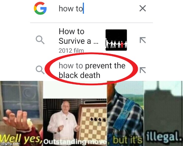 Is someone time travelling? | image tagged in well yes outstanding move but it's illegal,black death | made w/ Imgflip meme maker