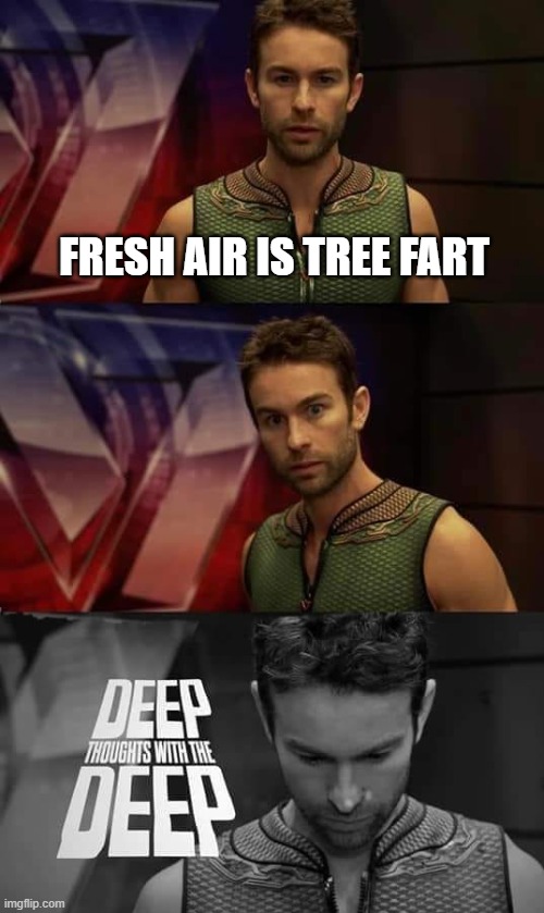 Fresh Air Deep thoughts with the Deep | FRESH AIR IS TREE FART | image tagged in deep thoughts with the deep,fresh air,oxygen,lol,silly | made w/ Imgflip meme maker
