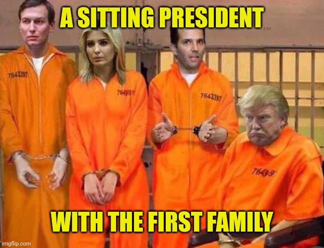 Trump Family Jail | A SITTING PRESIDENT WITH THE FIRST FAMILY | image tagged in trump family jail | made w/ Imgflip meme maker