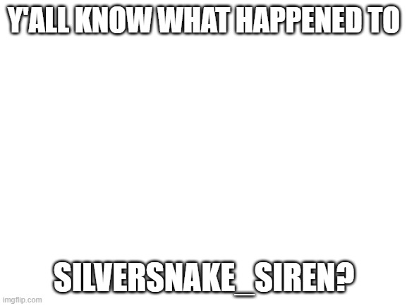 Blank White Template | Y'ALL KNOW WHAT HAPPENED TO; SILVERSNAKE_SIREN? | image tagged in blank white template | made w/ Imgflip meme maker