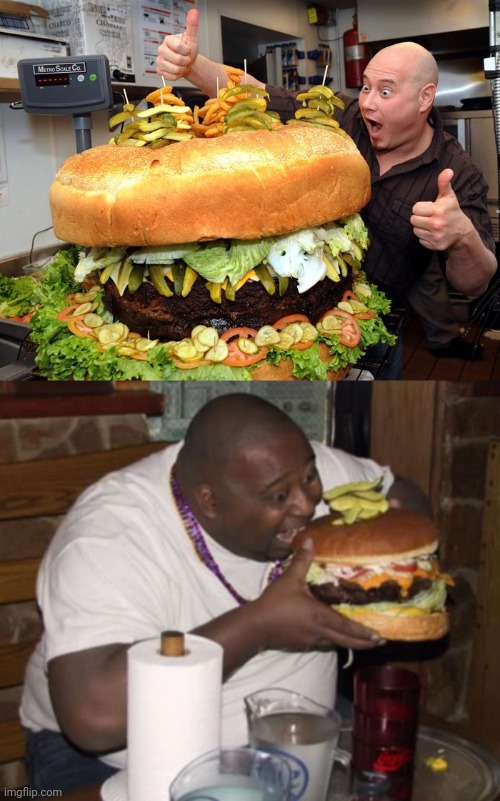 GIGANTIC BURGER | image tagged in fat guy eating burger,giant,burger,burgers,memes,foods | made w/ Imgflip meme maker
