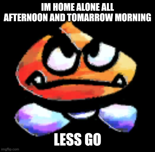 Kub | IM HOME ALONE ALL AFTERNOON AND TOMARROW MORNING; LESS GO | image tagged in kub | made w/ Imgflip meme maker