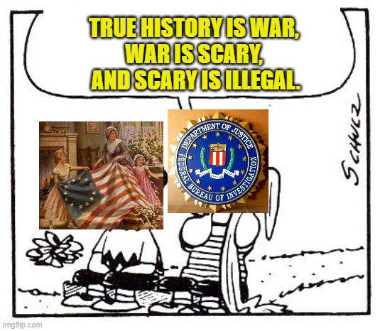 The Federal Bureau of Idiots | TRUE HISTORY IS WAR, 
WAR IS SCARY, 
AND SCARY IS ILLEGAL. | image tagged in fbi,fbi meme,federal bureau of investigation,political memes,american memes | made w/ Imgflip meme maker