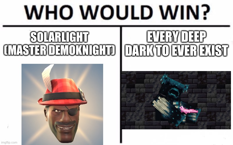 Question me and tricky are having | SOLARLIGHT (MASTER DEMOKNIGHT); EVERY DEEP DARK TO EVER EXIST | image tagged in memes,who would win | made w/ Imgflip meme maker