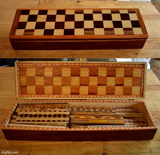 I made a bunch of inlays to use in my projects So I had to make a box to put them in. | made w/ Imgflip meme maker