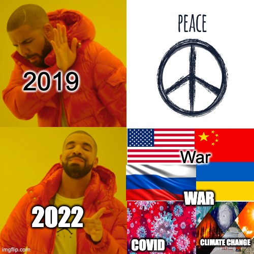 2022 | 2019; War; 2022; WAR; CLIMATE CHANGE; COVID | image tagged in 2022,covid,war,china,russia,united states of america | made w/ Imgflip meme maker