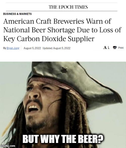 They aren't going to have any mercy on us! | BUT WHY THE BEER? | image tagged in confused dafuq jack sparrow what,beer shortage,supply chain issues,modern day problems,american craft breweries,the silent war | made w/ Imgflip meme maker