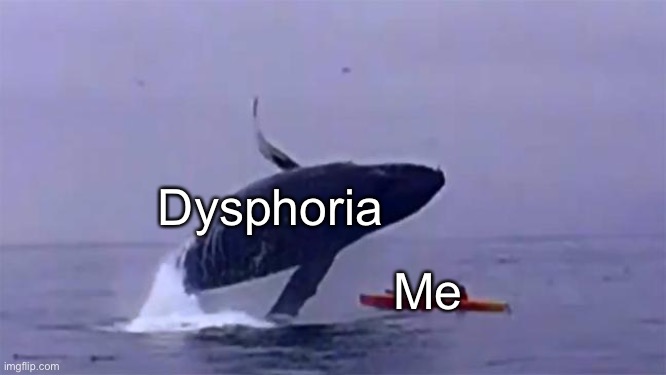 Based on a true story | Dysphoria; Me | image tagged in whale trust fall,non binary | made w/ Imgflip meme maker