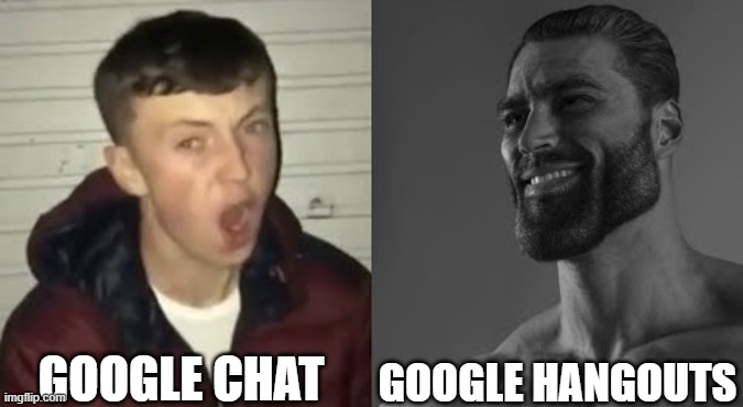 fgoogle for doing this | GOOGLE CHAT; GOOGLE HANGOUTS | image tagged in average enjoyer meme,google chat,google hangouts | made w/ Imgflip meme maker