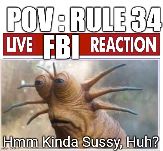 "Really" -Quoted By FBI |  POV : RULE 34; FBI; Hmm Kinda Sussy, Huh? | image tagged in live reaction,quote,fbi,rule 34,911,hentai | made w/ Imgflip meme maker