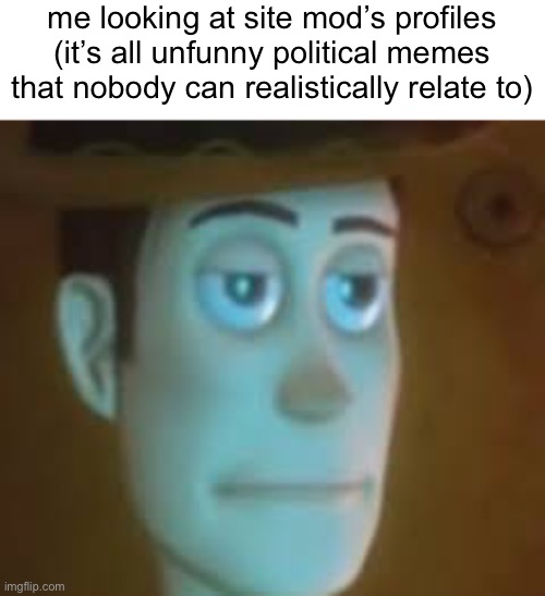 yes I am bored | me looking at site mod’s profiles (it’s all unfunny political memes that nobody can realistically relate to) | made w/ Imgflip meme maker