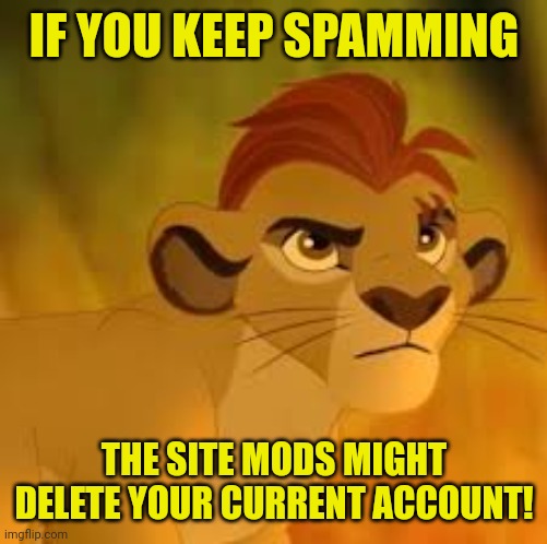 Kion crybaby | IF YOU KEEP SPAMMING THE SITE MODS MIGHT DELETE YOUR CURRENT ACCOUNT! | image tagged in kion crybaby | made w/ Imgflip meme maker