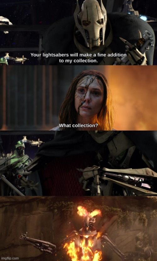 What Lightsabers? | image tagged in wanda,general grievous | made w/ Imgflip meme maker