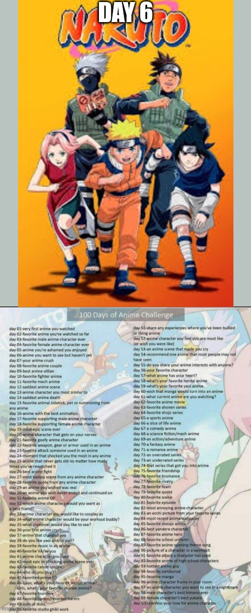 DAY 6 | image tagged in 100 day anime challenge | made w/ Imgflip meme maker