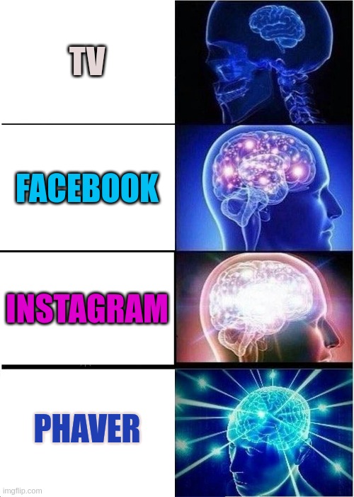 Expanding Brain | TV; FACEBOOK; INSTAGRAM; PHAVER | image tagged in memes,expanding brain | made w/ Imgflip meme maker