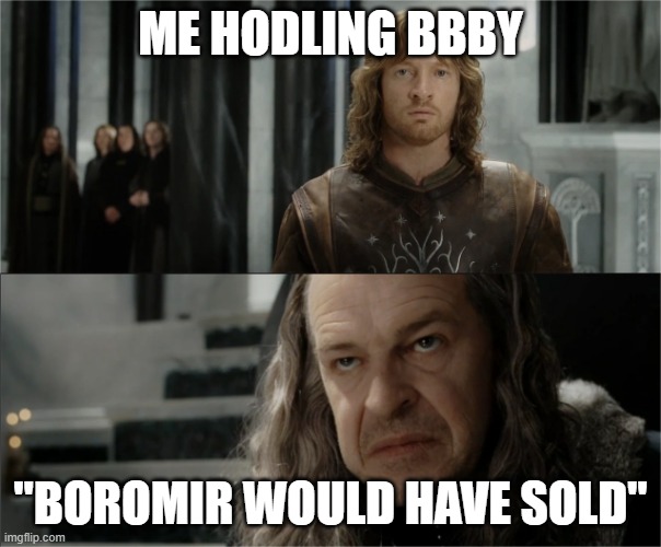 Denethor dissapointed in Faramir | ME HODLING BBBY; "BOROMIR WOULD HAVE SOLD" | image tagged in denethor dissapointed in faramir | made w/ Imgflip meme maker