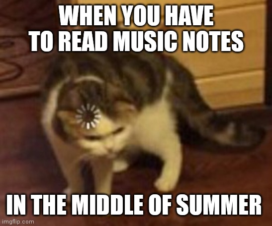 Loading cat | WHEN YOU HAVE TO READ MUSIC NOTES; IN THE MIDDLE OF SUMMER | image tagged in loading cat | made w/ Imgflip meme maker