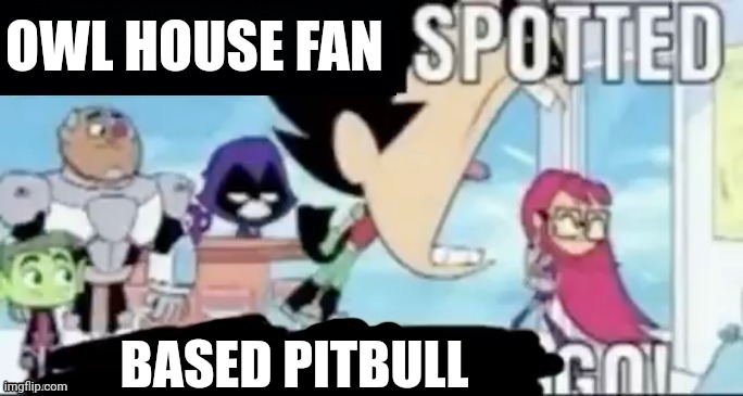 ____ spotted ____ go! | OWL HOUSE FAN; BASED PITBULL | image tagged in ____ spotted ____ go | made w/ Imgflip meme maker