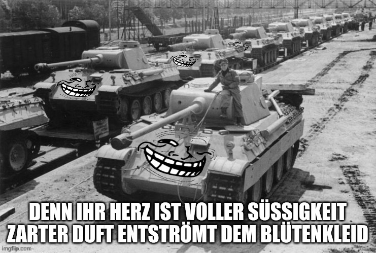 Troll Panther | DENN IHR HERZ IST VOLLER SÜSSIGKEIT
ZARTER DUFT ENTSTRÖMT DEM BLÜTENKLEID | image tagged in troll panther | made w/ Imgflip meme maker