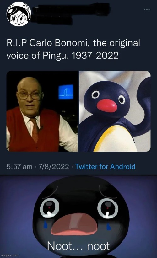 Pingu's VA passed away august 6 | image tagged in pingu,twitter | made w/ Imgflip meme maker