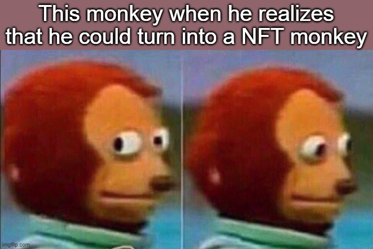NFT | This monkey when he realizes that he could turn into a NFT monkey | image tagged in monkey looking away | made w/ Imgflip meme maker