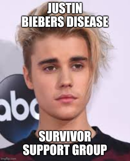 Justin Bieber's Disease survivor support group | JUSTIN BIEBERS DISEASE; SURVIVOR SUPPORT GROUP | image tagged in justin bieber,cure,charity,prank | made w/ Imgflip meme maker