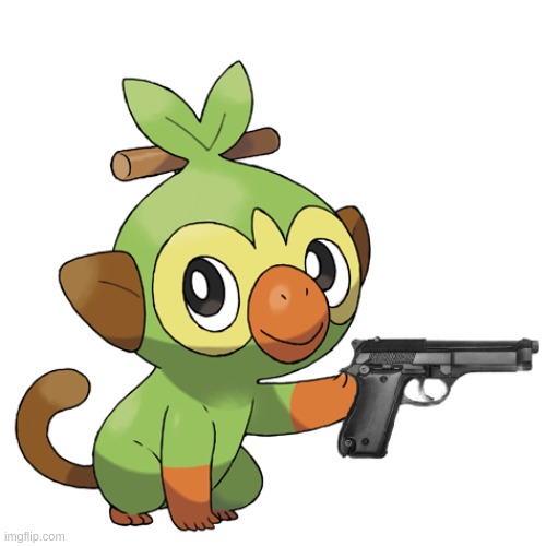 Grookey w/ a gun | image tagged in grookey w/ a gun | made w/ Imgflip meme maker