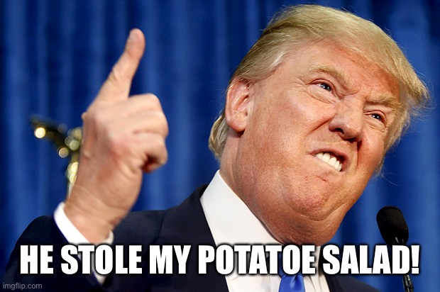 Donald Trump | HE STOLE MY POTATOE SALAD! | image tagged in donald trump | made w/ Imgflip meme maker