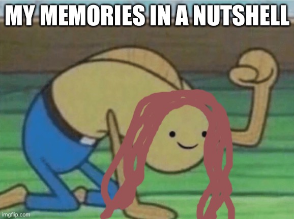 idk | MY MEMORIES IN A NUTSHELL | image tagged in fred the fish hitting the floor and smiling | made w/ Imgflip meme maker
