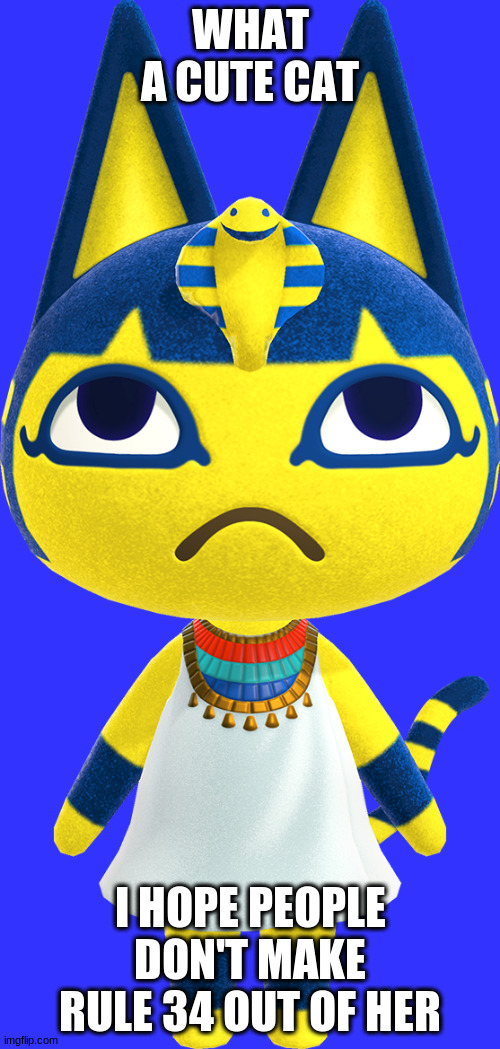 Ankha | WHAT A CUTE CAT; I HOPE PEOPLE DON'T MAKE RULE 34 OUT OF HER | image tagged in ankha | made w/ Imgflip meme maker