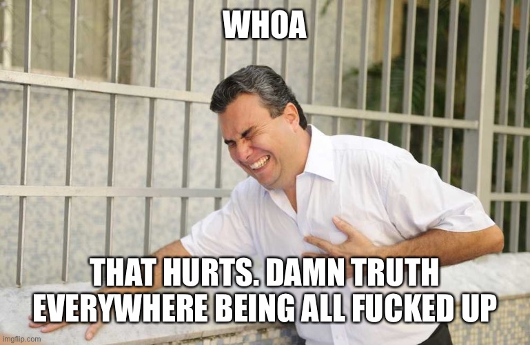 ouch | WHOA THAT HURTS. DAMN TRUTH EVERYWHERE BEING ALL FUCKED UP | image tagged in ouch | made w/ Imgflip meme maker