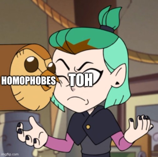 Unfortunately, it’s true | HOMOPHOBES; TOH | image tagged in hooty in amity's space the owl house,homophobic | made w/ Imgflip meme maker