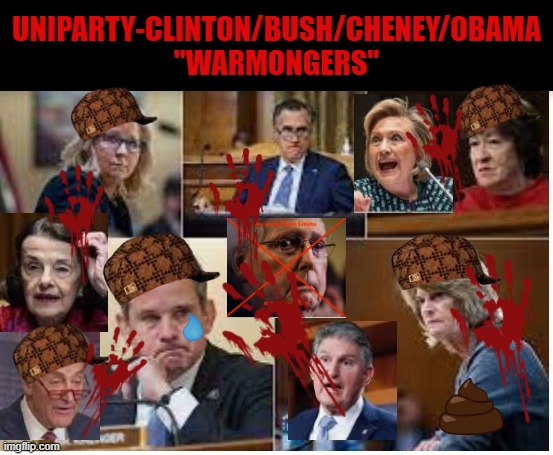 Warmongers of the Uniparty | UNIPARTY-CLINTON/BUSH/CHENEY/OBAMA
"WARMONGERS" | image tagged in liz cheney-bush warmongers with blood on their hands | made w/ Imgflip meme maker