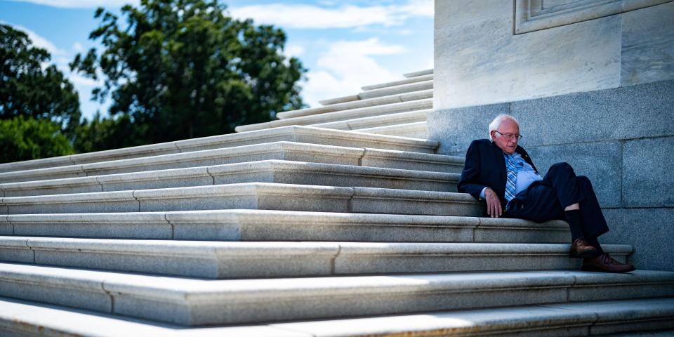 Bernie on steps Blank Meme Template