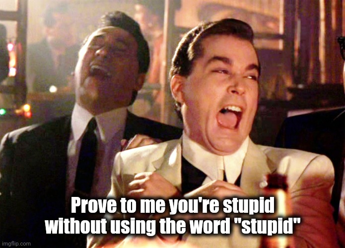 Good Fellas Hilarious Meme | Prove to me you're stupid without using the word "stupid" | image tagged in memes,good fellas hilarious | made w/ Imgflip meme maker