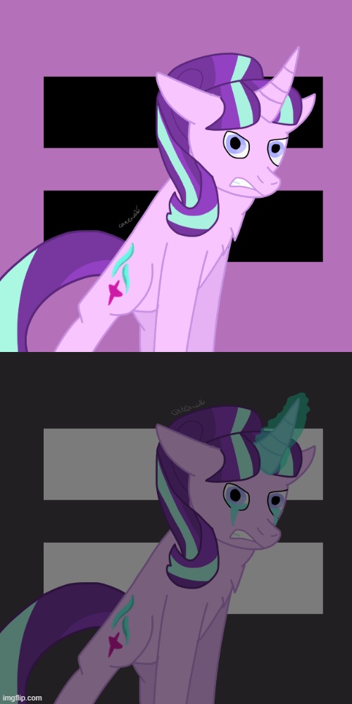 My art of Evil Starlight in two versions (yes, I'm a MLP fan) | made w/ Imgflip meme maker