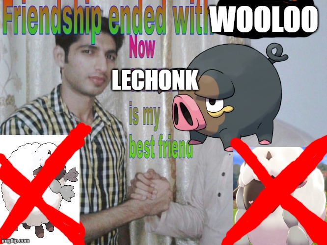 Pokemon Fans rn | WOOLOO; LECHONK | image tagged in friendship ended,pokemon | made w/ Imgflip meme maker