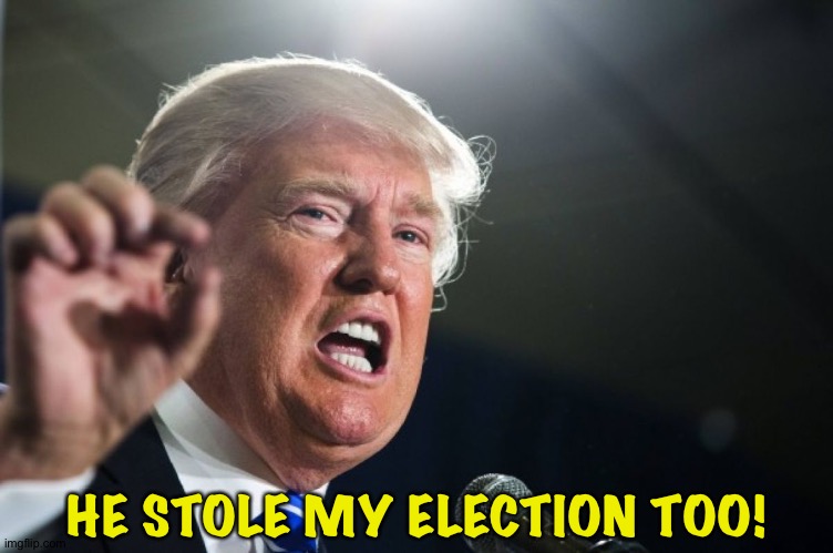 donald trump | HE STOLE MY ELECTION TOO! | image tagged in donald trump | made w/ Imgflip meme maker