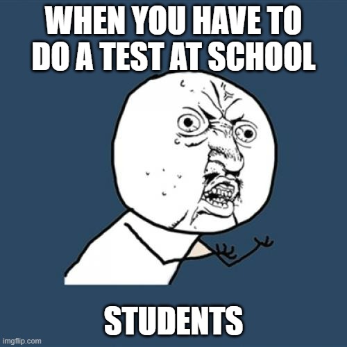 Y U No Meme | WHEN YOU HAVE TO DO A TEST AT SCHOOL; STUDENTS | image tagged in memes,y u no | made w/ Imgflip meme maker