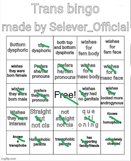 depends on the day (i think i got a bingo) | image tagged in trans bingo | made w/ Imgflip meme maker