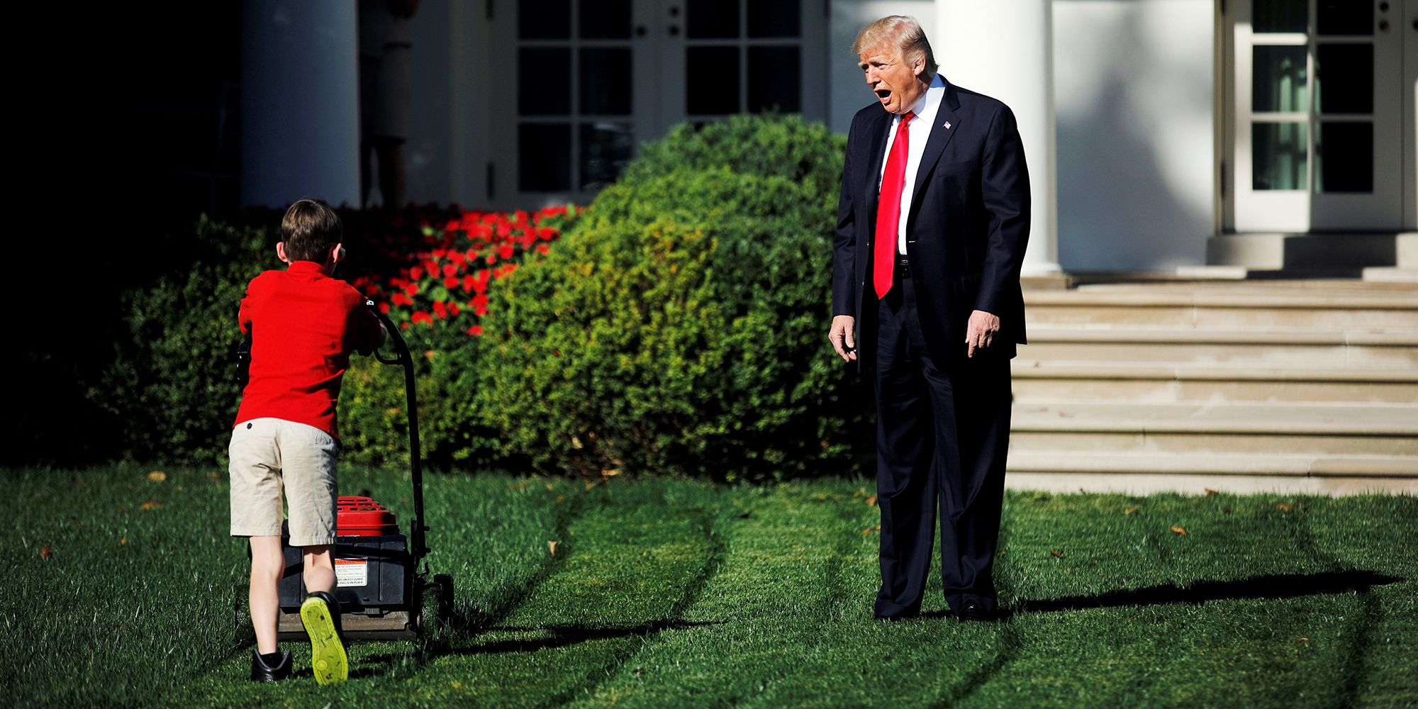 High Quality Trump Yelling at kid mowing lawn Blank Meme Template