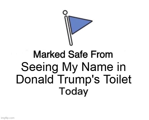 Marked Safe From Meme | Seeing My Name in Donald Trump's Toilet | image tagged in memes,marked safe from | made w/ Imgflip meme maker