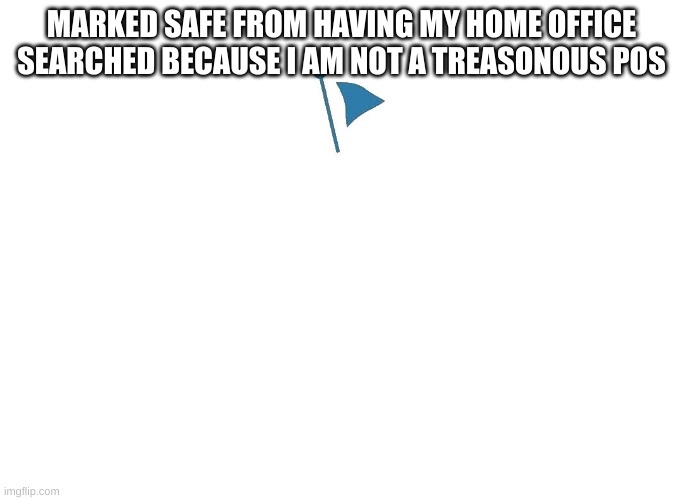 Marked Safe | MARKED SAFE FROM HAVING MY HOME OFFICE SEARCHED BECAUSE I AM NOT A TREASONOUS POS | image tagged in marked safe | made w/ Imgflip meme maker