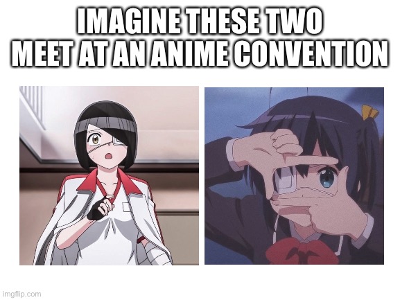 Blank White Template | IMAGINE THESE TWO MEET AT AN ANIME CONVENTION | image tagged in blank white template | made w/ Imgflip meme maker
