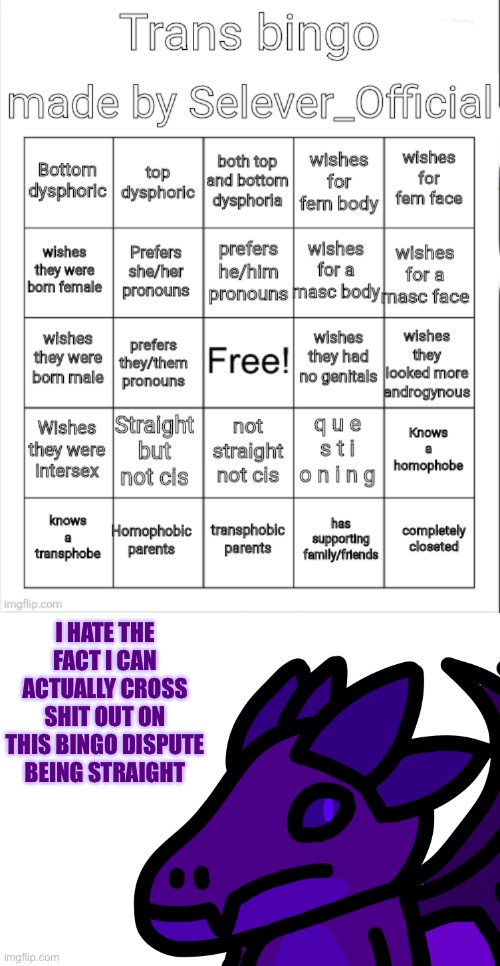 Besides free I mean | I HATE THE FACT I CAN ACTUALLY CROSS SHIT OUT ON THIS BINGO DISPUTE BEING STRAIGHT | image tagged in trans bingo | made w/ Imgflip meme maker