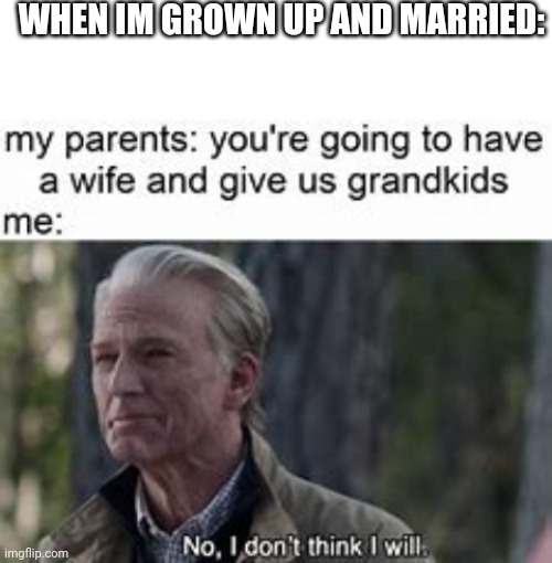 WHEN IM GROWN UP AND MARRIED: | image tagged in blank white template | made w/ Imgflip meme maker